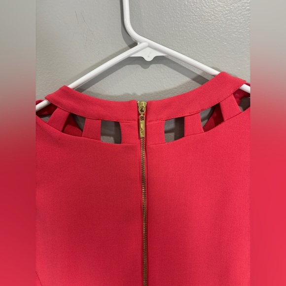 ELIZA J Pink Coral Dress CutOut Neckline Shift Sheath Gold Exposed Zipper 6 - Picture 7 of 10